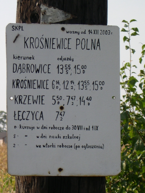 Krośniewice Polna - tabliczka z rozkładem 2005-09