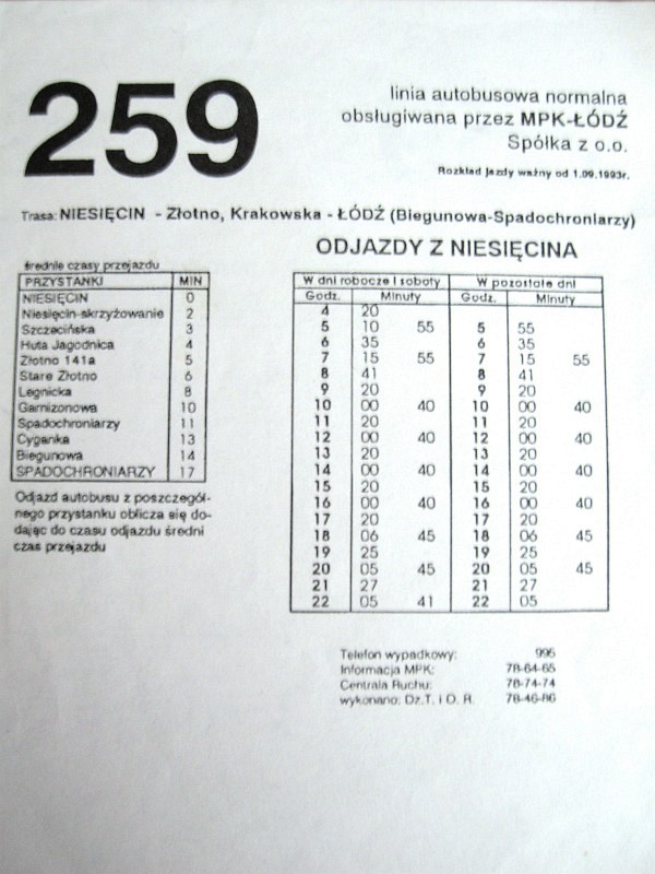 Rozkład linii 259